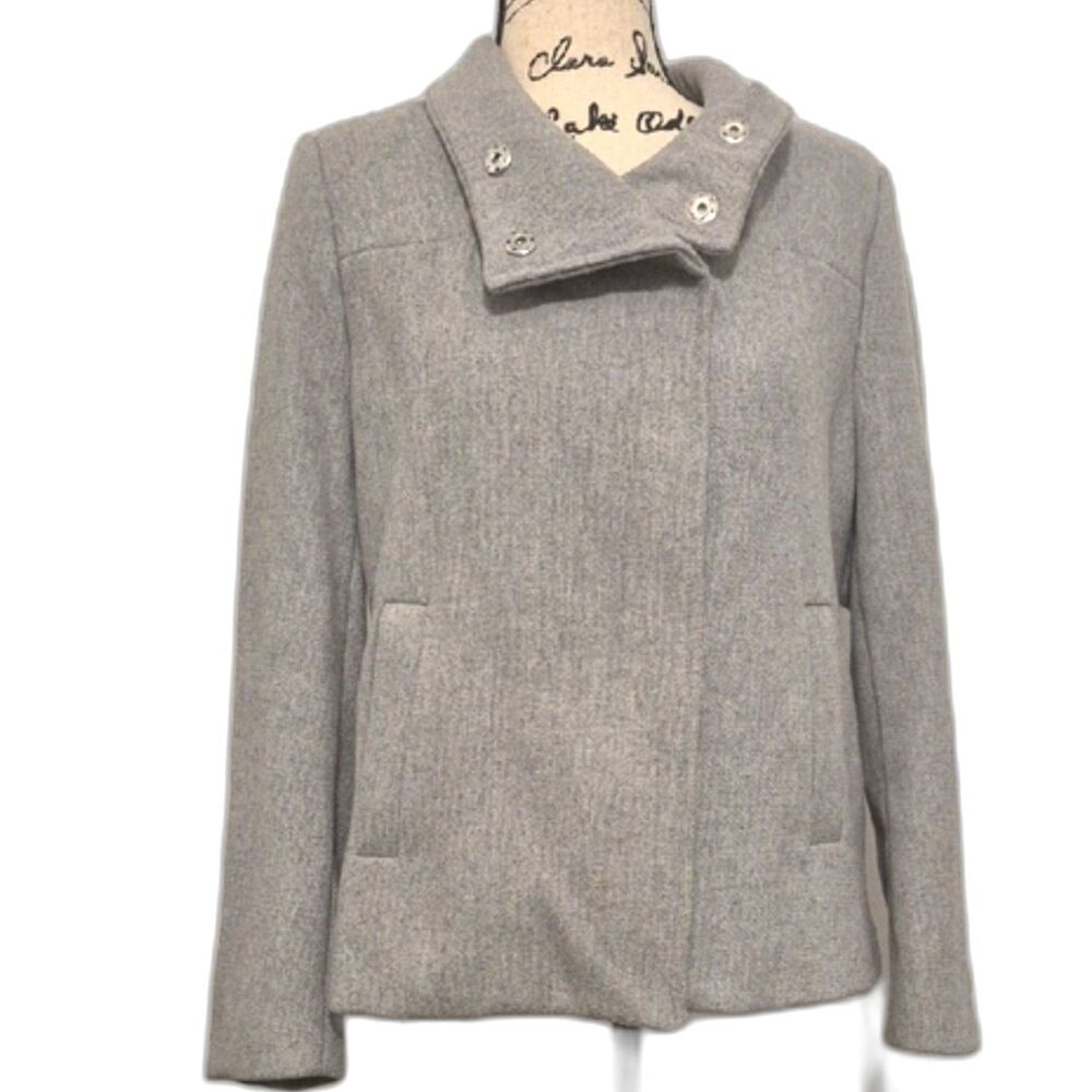 Old Navy Wool Blend Peacoat M Funnel Neck Snap Button Up Modern Minimalist